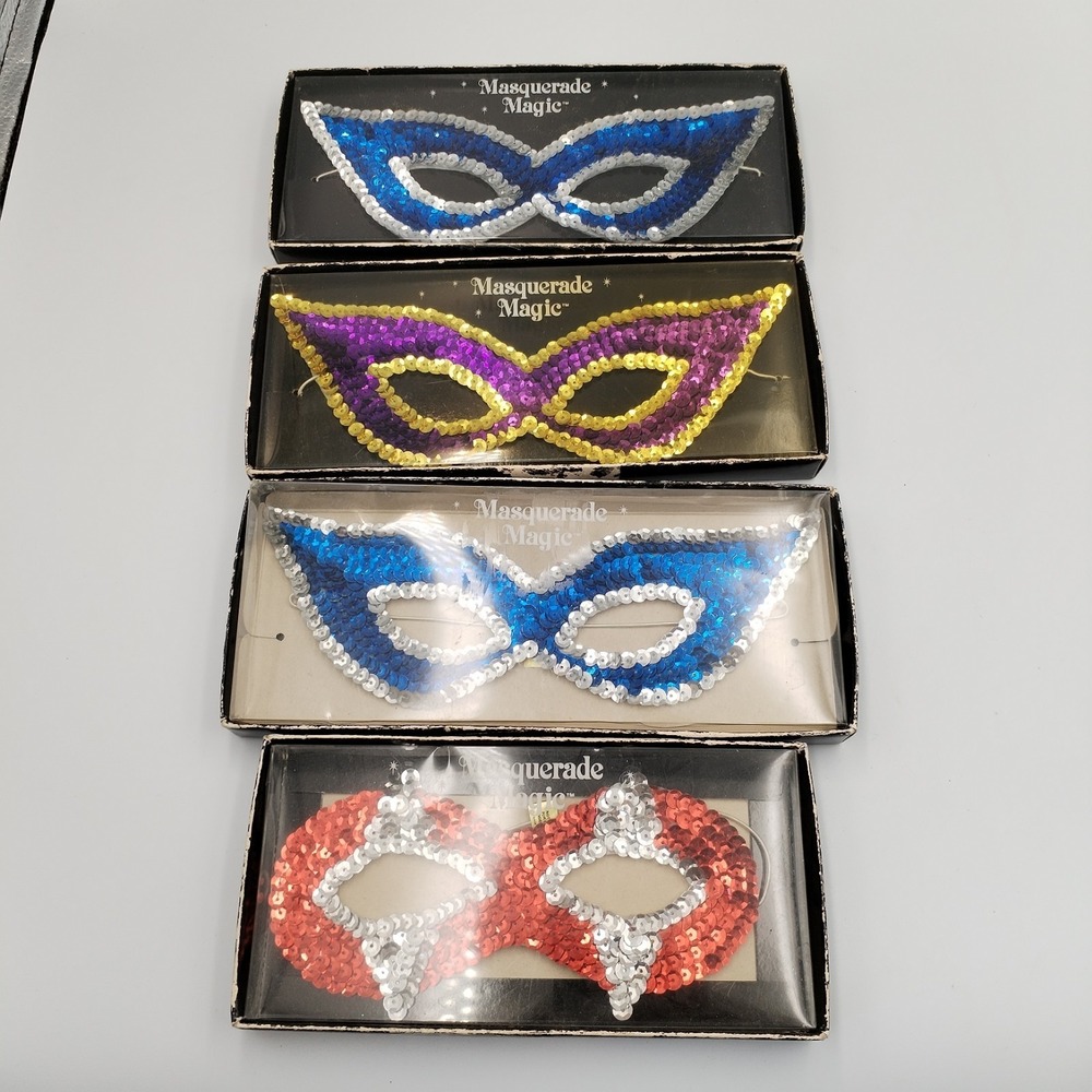 Russ Berrie Masquerade Magic Sequin Eye Mask Vintage Lot of 4 Costume Mardi Gras